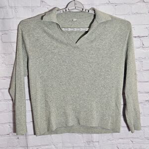 Uniqlo Polo Sweater Women's Size XL Ribbed Green Long Sleeve Washable
